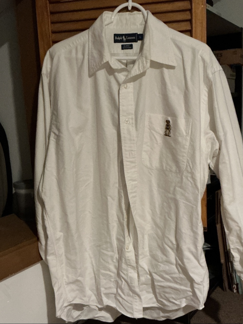 Ralph Lauren White Long-Sleeve Button-Down Shirt with Pocket Polo Bear Men’s L